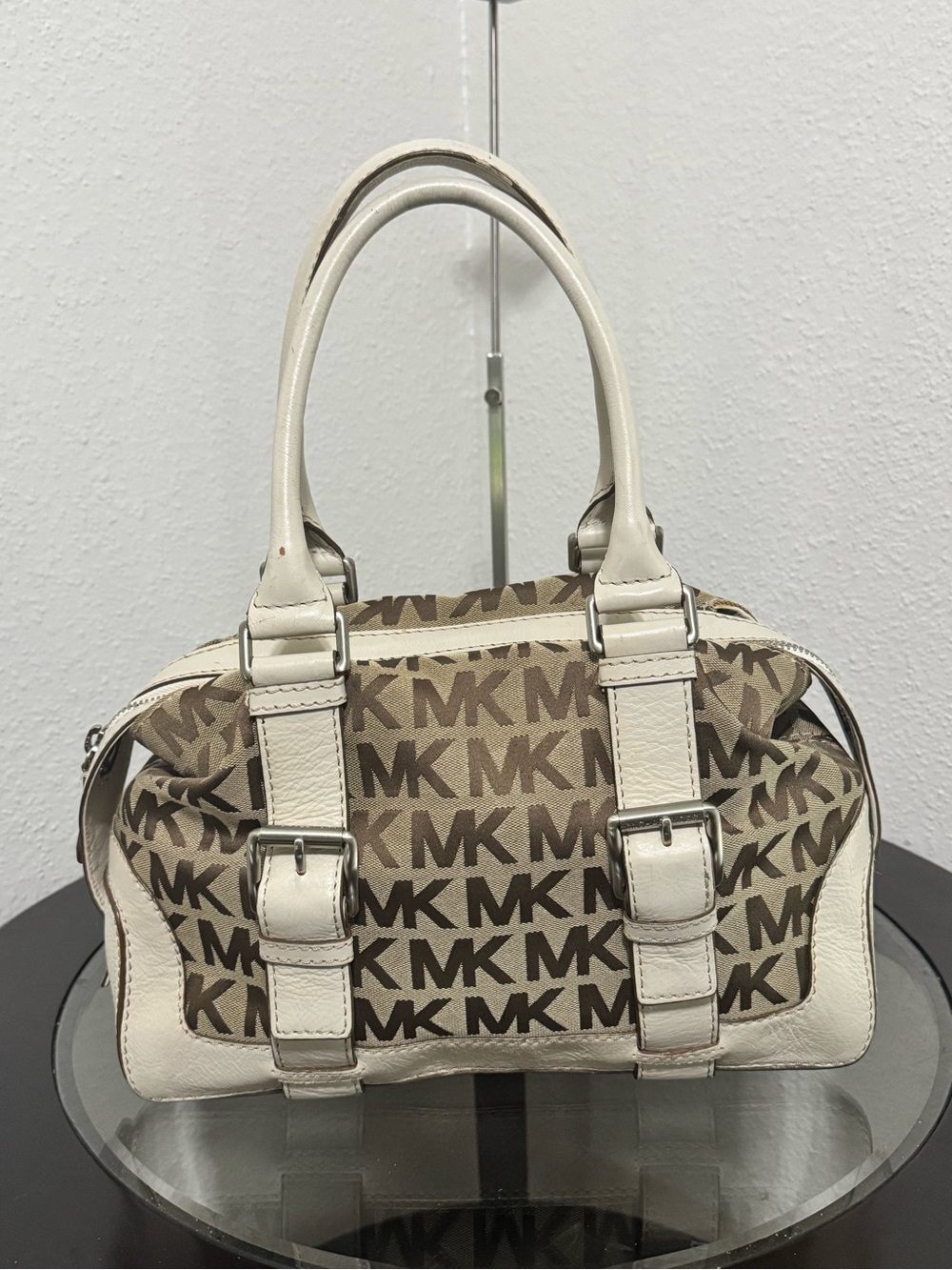 Michael Kors Brookville Monogram Satchel and Cream MK Signature
